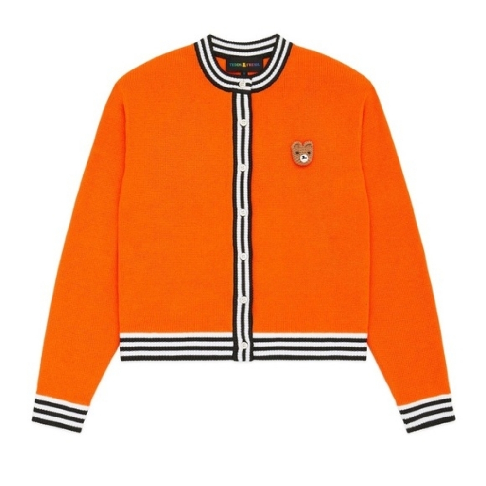 Teddy Fresh Large Bear Orange Button-Up Cardigan